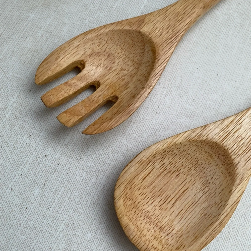 Vintage Christmas Wooden Salad Servers spoons with‎ Candy Cane Handles